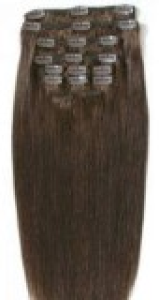 Clip in Extensions Echthaarverlängerung dunkelbraun Glatt 100g 7 teilig 60 cm