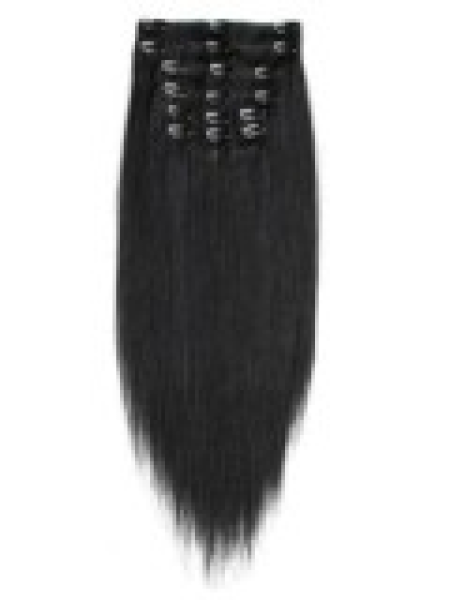 Clip in Extensions Echthaarverlängerung schwarzbraun Glatt 100g 7 teilig 60 cm